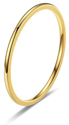 Dsnyu Gold Wedding Ring, Engagement Rings for Women Stainless Steel Thin 1mm Band Ring Jewelry Comfort Fit Size P 1/2