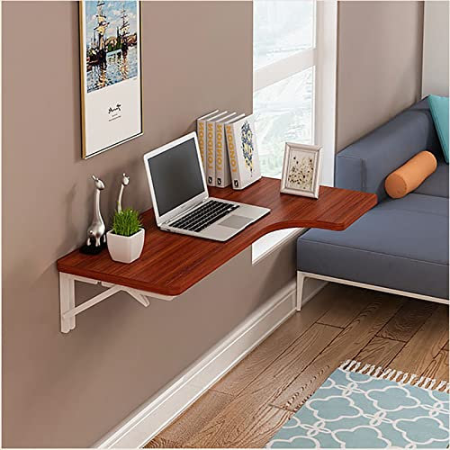 Schwebender, klappbarer L-förmiger Eckschreibtisch, Wandmontage, Klapptisch für Büro, Schlafzimmer, Küche, Esszimmer, braunes Holz, zusammenklappbare Werkbank
