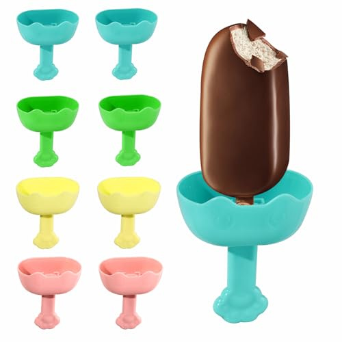 Huakaile 8 Pack Ice Cream Holder Set, Reusable Cute Ice Pop Holder Drip Catcher Rack with Cat Claw Handle, Mess Free Drip-Proof Frozen Treat Stick Holder Stand for Freeze Lolly Party (8)