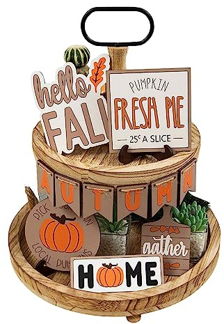AKTOUR Alzatine per Dolci Cartone a strati autunnali Decorazioni per il Ringraziamento autunnali Decorazioni autunnali per la casa Set di decorazioni per vassoi a più livelli Sottopiatti (Orange, One
