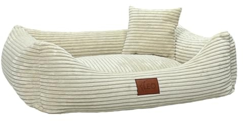 Leo4dog Hundebett Cord Waschbar Bezug Für kleine mittelgroße und große Hunde Hundekissen Hundesofa Hundekorb (Beige, S 67x52)