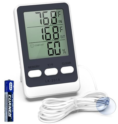 Ankilo Termómetro de refrigerador con sonda, termómetro digital para congelador, función mínima/máxima, pantalla grande, soporte magnético, monitor de pie, medidor de humedad para refrigerador,