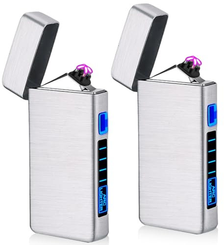 2 accendini elettronici USB, accendino elettrico USB, con doppio arco a LED, con indicatore di batteria, antivento, al plasma