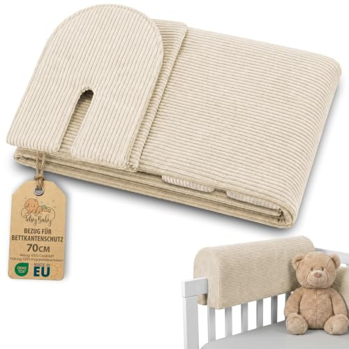 Bezug für Bettkantenschutz für Kinderbetten 70 cm - Schutz für Bettrahmen Baby Bett rausfallschutz boxspringbett bettgitter Kantenschutz Kinder Babybett Zertifikat Oeko-Tex Beige B