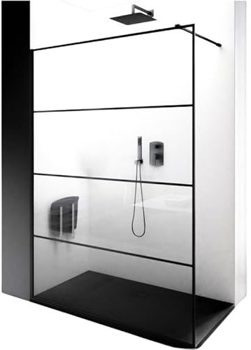 IMPALLI Box Doccia Walk In H200Cm Estensibile 118-119 Cm Con Parete Fissa Open Space Braccio Sostegno Box Doccia Cristallo Temperato 6 Mm Anticalcare Profili Alluminio Nero Opaco (TRASPARENTE 120)