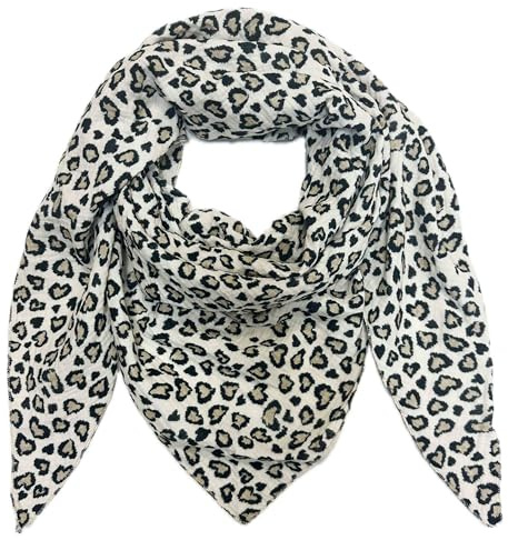 Fashion aus Italy XL Leopard Herz Dreieck Schal aus 100% Baumwolle Frühling Unisex Uni Fashion Stola Tuch Übergangszeit Sommer Strickschal Strick Tuch Leo Heart