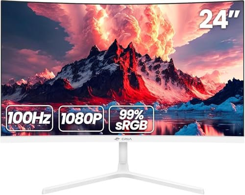 CRUA 24 100 Hz Moniteur de Jeu incurvé de, Full HD 1080p 2800R sans Cadre, GTG 1 ms avec FreeSync, Faible Flou de Mouvement, Soin des Yeux, VESA, HDM“