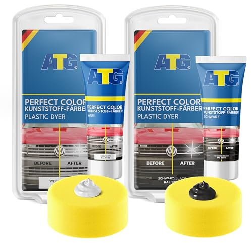 ATG® Kunststoffpflege Politur Schwarz & Weiß - Premium Kunststoff Auffrischer für Kfz Motorrad LKW - Schonende Kunststoffpflege Auto Aussen & Innen - Auto Kunststoff Politur für maximalen Glanz