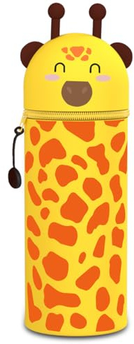 QRKPVHD 2-in-1 Weiche Silikontasche - Kawaii Federmäppchen - mäppchen, Stand Up Federmäppchen, Tier Stifthalter, Stifthalter Bleistifttasche Mädchen Junge, Giraffe