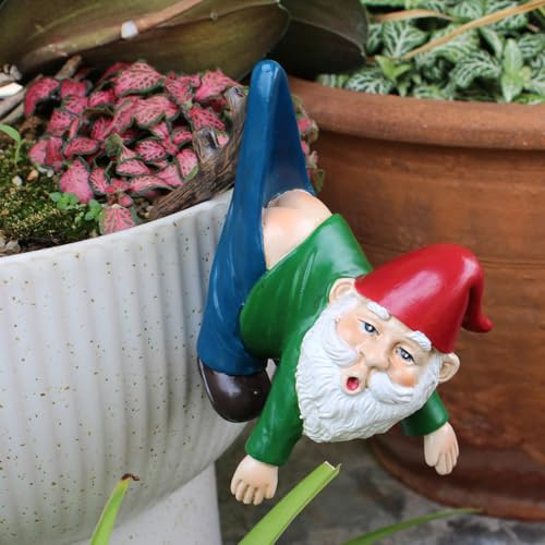 Gartenzwerge Gartendeko für Draußen Wetterfest, Garten Deko Gartenzwerg Figuren, Miniatur Zwerg Blumentopf Hänger Figur, Lustige Wichtel Deko Figuren, Gartenwichtel Harz Klettern Skulptur Für Außen