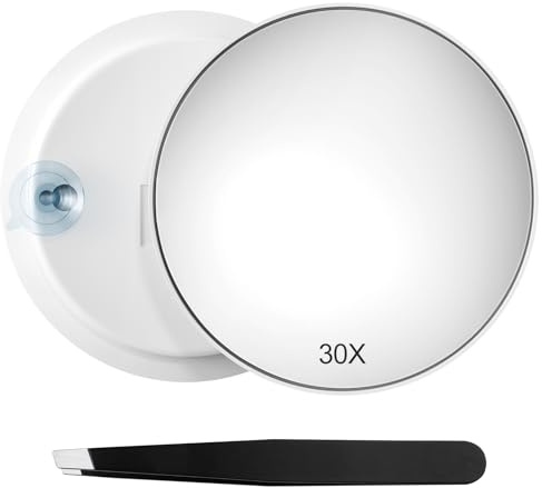 Elsrantor 30X Schminkspiegel, Kosmetikspiegel mit 30-Facher Vergrößerung, Vergrößerungsspiegel mit Saugnapf, Reise Vergrösserungsspiegel, Runder Spiegel für Badezimmer und Schlafzimmer
