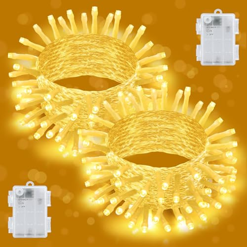 Isisyu 2 Stück Lichterkette Außen Batterie, 3M 30 LED Lichterkette Batterie mit Timer, IP65 Wasserdicht Lichterketten Warmweiß für Innen Außen Weihnachten Hochzeit Party Schlafzimmer Weihnachtsbaum