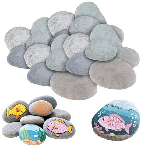 CHUENKUK Pack of 40 5 to 8 cm Grey Flat Pebbles for Painting, Natural River Stones, Decorative Stones for Garden, Beach and Crafts