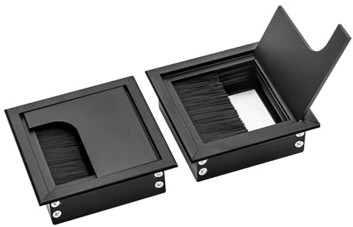 2Pcs Black Desk Cable Grommets 80x80MM, Desk Plug Hole Cover, Computer Desk Metal Cable Hole, Aluminum Alloy Rectangle Cable Hole Cover for Desktop Cable Organizer