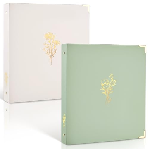 Sooez 2 Pack 3 Ring Binder, Cute 1 Inch Binders with Gold Foil & Metal Corners, Three Ring Recipe Binder, Fits Letter Sized Paper for Women School Home Office Supplies, Olive Green & Beige