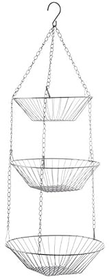 Cesto di frutta a 3 ripiani da appendere in filo resistente, elegante design moderno, facile da montare, senza bisogno di attrezzi, per esporre e organizzare la visualizzazione chiara