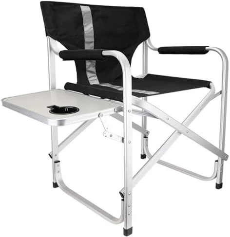GIJMZY Hopfällbar stol camping hopfällbar regissörsstol med sidobord, bärbar stol för makeupartister med kapacitet på 136 kg för användning i barhöjd, studiestol (med sidosurfplatta)