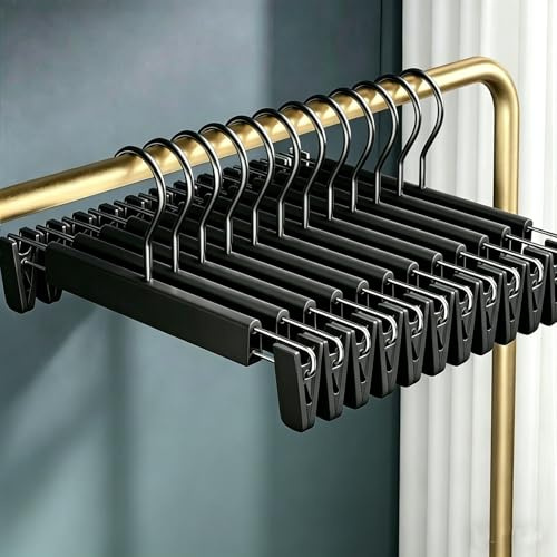 Trouser Hanger, 30Pack Plastic Pant Hangers Space Saving Skirt Hangers with Clips Adjustable Non-Slip Coat Suit Metal Heavy Duty Chrome Clothes Hangers Clothes Hook
