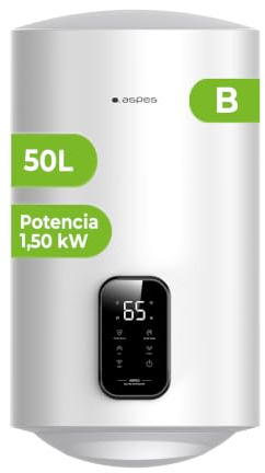 Aspes Termo Eléctrico 50 Litros, AT5000SDW. 1500W, Kit de Montaje Incluido, Resistencia de Acero Esmaltado, Termostato Digital, Temperatura Máx 93 º, Blanco, Eficiencia Energética B