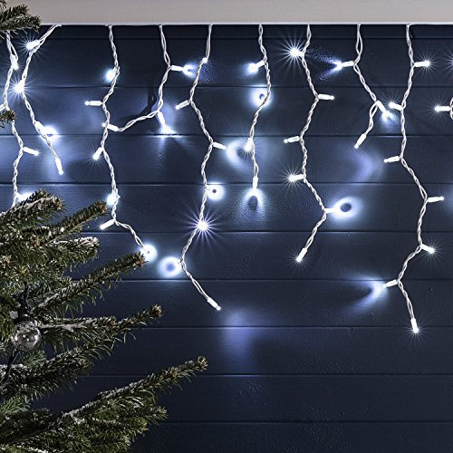 Lights4fun 300er LED Eiszapfen Lichterkette weiß 6m koppelbar PRO Serie