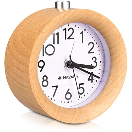 Navaris Analog trä väckarklocka med snooze - Retro klocka med urtavla ljus - Tyst Vintage bordsur av trä utan att ticka - Naturligt trä i ljusbrunt
