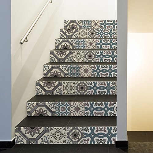 Stickers Adhesivos escalera carrelages | adhesivo adhesivo azulejos de cemento – Adhesivos contremarche carrelages | escalera cuadros de cemento adhesiva – Azulejos – 15x105