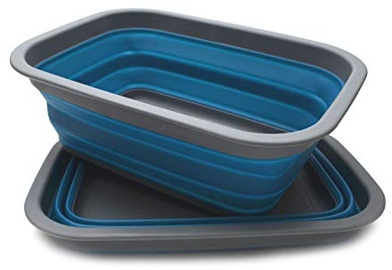 SAMMART Set mit 2–9,2 l faltbaren Wanne – tragbarer Picknickkorb für den Außenbereich – Faltbare Einkaufstasche – platzsparender Aufbewahrungsbehälter (Tiefes Blau, 2)