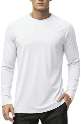 MAGCOMSEN Men's Sun Protection T-Shirt Long Sleeve Running Top, White, L