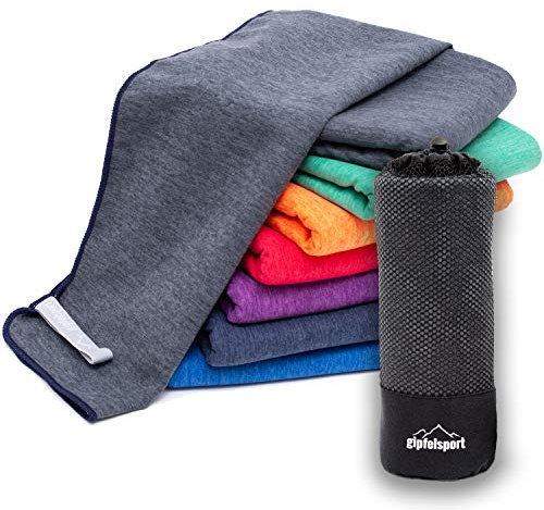 Mikrofaser Handtuch Set - für Sauna, Fitness, Sport I Strandtuch, Sporthandtuch I Grau_Brush Set1: L (140x70)& S (80x40)