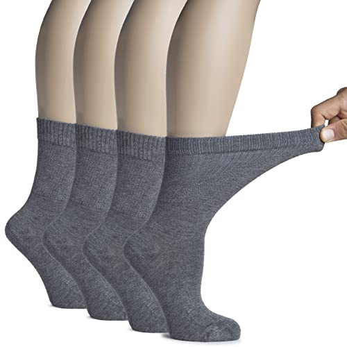 HUGH UGOLI Chaussettes Mi-mollet Diabétiques Femme en Bambou, 4 Pairs, Ultra Douces, Fines & Respirantes | Sans Couture & Bord Non Comprimant | Idéales pour Chevilles Gonflées | Pointure : 36–39/39–43