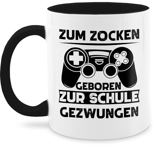 Tasse Tassen 325ml - Statement Sprüche - Zum zocken geboren zur Schule gezwungen - 325 ml - Schwarz - gamertasse spruchtasse sarkasmus game coffee cup gamers mug spruchtassen spruch gaming