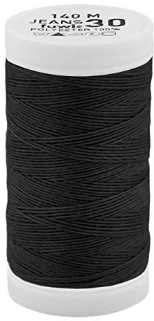 Jeansgarn J30 Nähgarn Ledergarn Sattlergarn Stärke 30, sehr reißfest,140 Meter (9999 - Schwarz)