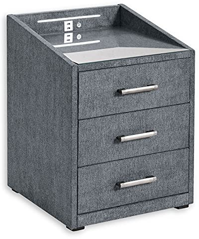 Stella Trading MOON Nachttisch Boxspringbett, Uran Anthrazit - Funktionaler Nachtschrank mit USB-Anschluss und LED-Beleuchtung - 47 x 61 x 46 cm (B/H/T)