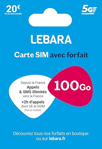 Lebara SIM - appels et SMS illimités France + 2h d'appels vers 43 Pays + 250Go - prête à l'emploi
