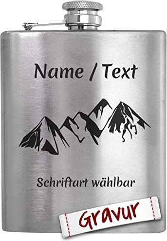 Bergsteiger Geschenk Flachmann Set mit Gravur/Spruch personalisiert, Berge Klettern Geschenke für Herren/Frauen, Geschenkidee zum Geburtstag, Ostern, Weihnachten