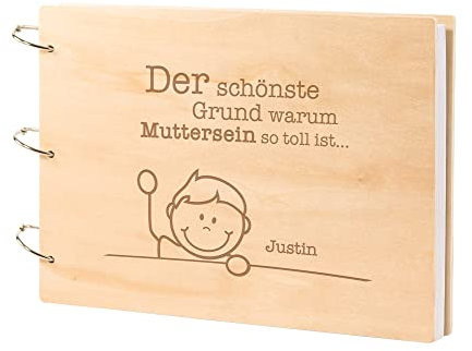 Casa Vivente Fotoalbum zum Selbstgestalten mit Holz-Cover und personalisierter Gravur für deine Mama, Blanko Buch mit 144 weißen Seiten als Muttertagsgeschenk