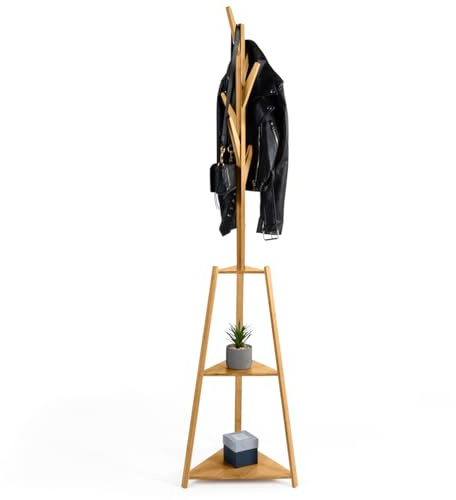 IDMarket - Porte-Manteau Bambou Lana avec étagères d'angle