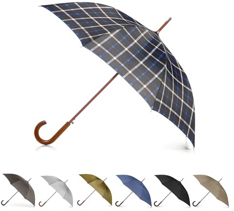 Totes Auto Open Water Repellent Stick Umbrella with Classic Wood J Hook Handle