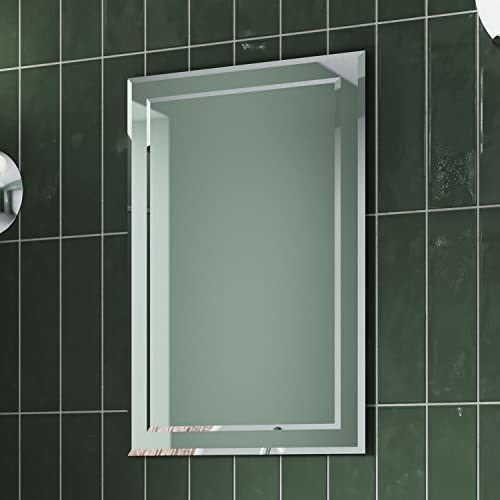 Pebble Grey Isla Bevelled Edge Bathroom Mirror with Metal Frame - 400x600mm | Wall Mounted, Portrait or Landscape, Rectangular Design, Bedroom Hallway Living Room, Over Sink Use, Contemporary Interiors