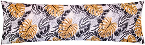 Renforcé Seitenschläferkissen Bezug 40x145cm - Blätter Orange (KY-660/1) | Blätter in Grau, Schwarz und Orange - 100% Baumwolle - Bezug, Reißverschluss auf der langen Seite