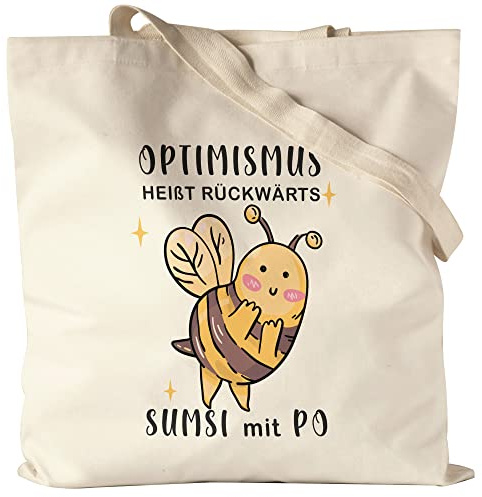 Hey!Print Optimismus Heißt Umgedreht Sumsi Mit Po Jutebeutel Stoffbeutel Canvas Biene Lustige Geschenkidee Wortwitz Sarkasmus