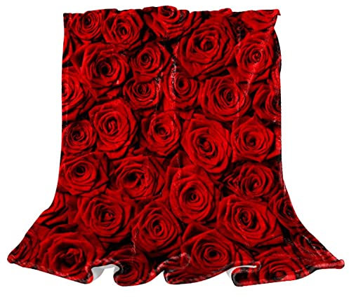 Romantischer Fleece-Überwurf mit roten Rosen, Blumenmuster, für Couch, leicht, flauschig, Plüsch