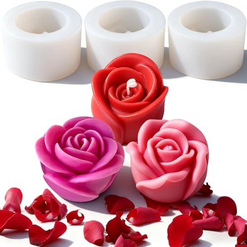 Rose Blumen Silikonform Kerzen 3 Stück Formen Silikonformen rose Gießformen Blume Kerze Epoxidharz Formen Kerzenformen für die Herstellung Von Handgemachten Duftkerzen,Seifen,Gips,Handwerk Geschenke