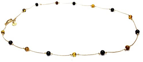 Halskette Damen Gold vergoldeter Sterling Silber 925 mit Bernstein Kugeln 4mm, 45cm oder 50cm verfügbar, echter baltischer Bernstein, Schmuck Kollektion W 22/23 (Mehrfarbig, 45)