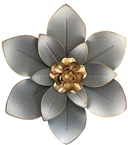 Metall blomma väggkonst dekor, 25 cm rustik modern blommig skulptur, nödställd järn vägg hängande heminredning accent konstverk för inomhus kök sovrum vardagsrum kontor utomhus trädgård uteplats