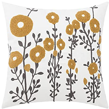 MOCOFO Housse de coussin décorative en coton brodé de style bohème pour canapé, lit, 45,7 x 45,7 cm (petite fleur)