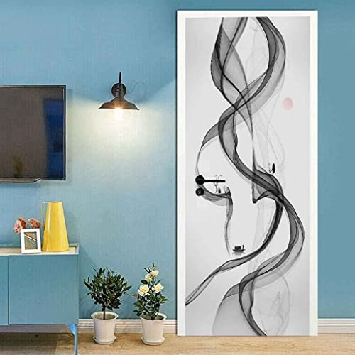 Türtapete Selbstklebend Türposter 80 X 200 Cm Türaufkleber Fototapete Abnehmbar, 3D Bewirken Tür Türfolie Poster Tapete Für Wohnzimmer Küche Schlafzimmer Schwarz-Weiße Rauchkunst - Türaufkle