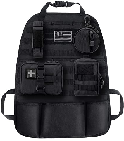 MEQI Autositz-Rückenlehnen-Organizer, universeller taktischer MOLLE-Fahrzeug-Panel-Schutz mit mehreren Taschen für LKW, SUV, MPV, Limousine, Van (5-in-1 – schwarzes Set)