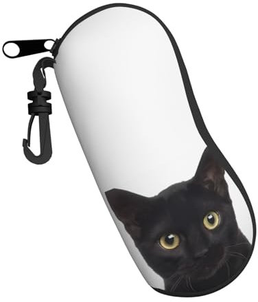 QQLADY Schwarze Meerjungfrau-Sonnenbrillen-Brillenetui für Damen und Herren, weiches Etui mit Clip, Schwarze süße Katze, One size