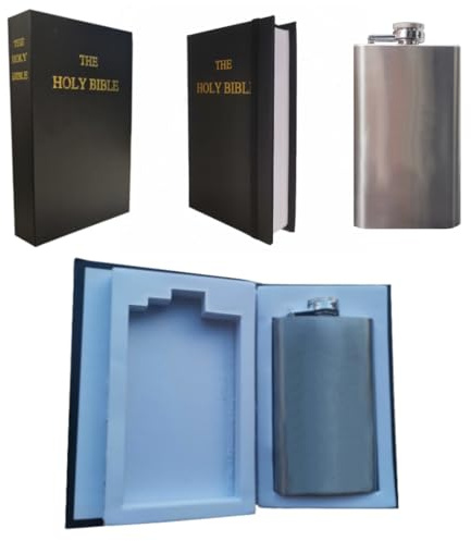 Neuheit Geschenk | Heilige Bibel mit 6-Unzen-Flasche | Verlorene erste Seite des deutschen Roten Zwergs – Geheimfach
